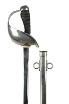 A British 1908 pattern cavalry trooper's sword, straight blade 36 in., large steel guard with