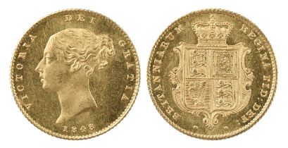 Victoria: gold half sovereign, 1848 (S 3859), about extremely fine. 19.57mm diameter