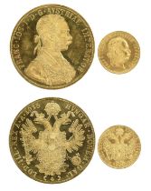 Austria, gold four ducats, 1915, proof re-strike (F 488); and gold ducat, 1915, proof re-strike (F