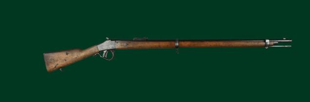 An 11x50mmR Belgian model 1882 Comblain falling block service rifle, serial number 4372, barrel 34.