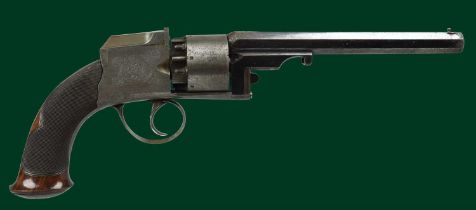 A rare 54 bore six-shot Pennell patent 'hammerless' self-cocking percussion revolver, sighted