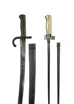 A French model 1866 Chassepot bayonet, yataghan style blade, the spine marked for Tulle June 1873,