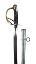 A United States Army cavalry sword, curved and fullered blade 34.75 in., dated 1864 (Civil War