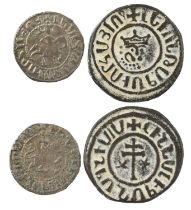 Cilician Armenia: two coins: Levon (possibly III (1301-1307)), silver takvorin, equestrian figure