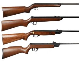 Four barrel cocking air rifles, as follows: a .177 BSA Cadet, serial number B60525; a .22 BSA