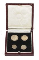 Elizabeth II, silver maundy set, 1953, four pence to penny, in gilt-tooled red leather covered