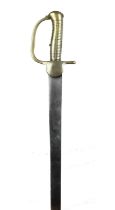 A British Baker Rifle type sword bayonet, broad blade 22.75 in., brass stirrup hilt.