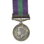 A General Service Medal 1918-62, George VI (Ind Imp), clasp: Palestine 1945-58 (1656289 PTE. R.