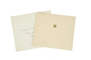 Her Majesty Queen Elizabeth II and Prince Philip: a signed Christmas greetings card, 1954, the Royal