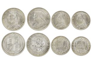 Victoria: four silver coins: shilling, 1891 (S 3927); shilling, 1893 (S 3940); sixpence (2), 1891