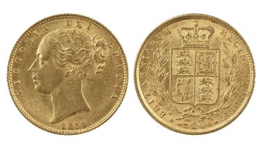 Victoria: gold sovereign, 1854, WW incuse on truncation (S 3852D), nearly extremely fine. 22.34mm