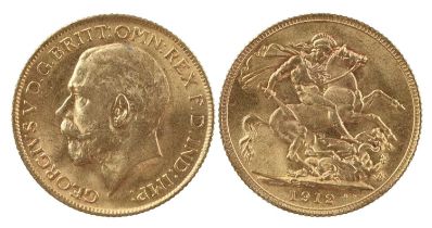 George V: gold sovereign, 1912 (S 3996), nearly extremely fine. 22mm diameter