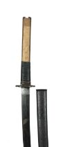 A Japanese sword (katana), blade 27.5 in. hon-zukuri, silvered habaki with offset diagonal