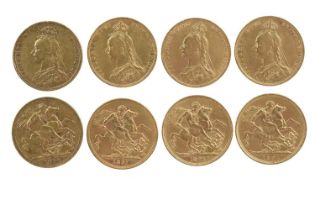 Victoria, gold sovereigns (4), Jubilee head: 1890, 1891, Melbourne Mint (S 3867B);1891, 1892, London