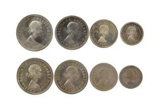 Elizabeth II, two silver maundy sets, each fourpence to penny, 1957 and 1958 (S 4131), light