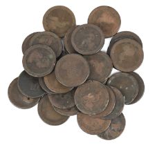 George III, a quantity of copper coins, mainly second issue pennies, in heavily worn condition, some