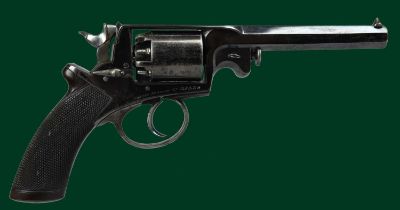 A 54 bore five-shot Beaumont-Adams percussion revolver, octagonal barrel 6 in., border engraved