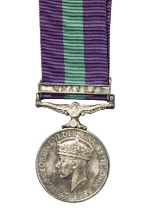 A General Service Medal 1918-62, George VI, clasp: Malaya (19032787 CPL. B. M. BREWER. ACC.), in box