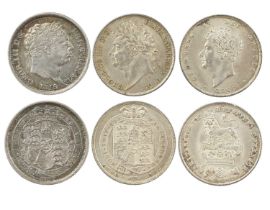 British Hanoverian silver coins (3): George III, shilling, 1819 (S 3790), good very fine; George IV: