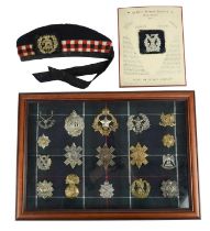 Scottish regimental headdress badges: a framed collection, including the Cameronians and the 2nd