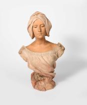 Alimondo Ciampi (1876-1939) Lycie an Anton Kessel & Co Turn terracotta bust, of an Art Nouveau