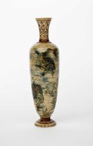 A tall Martin Brothers stoneware Aquatic vase by Robert Wallace Martin, dated 1888, slender,