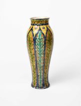 A Della Robbia Pottery vase by Annie Smith, slender, shouldered cylindrical form, painted with