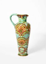 A Della Robbia Pottery Water Vase by George Seddon and Annie Smith, slender, shouldered form incised