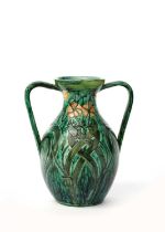 A Della Robbia vase by Charles Collis, shouldered twin-handled form, incised and painted with Art