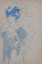 Charles Conder (1868-1909) Studies of Stella (the artist's wife) wearing a hat Blue chalk 36.9 x