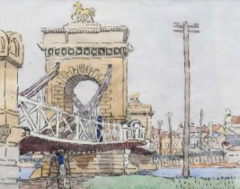 Douglas Fox Pitt (1864-1922) The Norfolk Bridge, Shoreham Watercolour and coloured chalks 30 x 38.