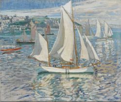 Mary McCrossan (1865-1934) Yachts leaving the harbour Signed and dated M.McCrossan/1933 (lower left)