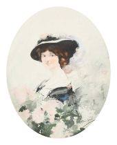 Φ Edmund Blampied (1886-1966) Portrait of a Lady, Signed Blampied (lower right) Watercolour, oval