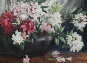 Φ Nina Hill (1877-1970) Still life with rhododendrons Signed Nina Hill (lower right) Oil on canvas