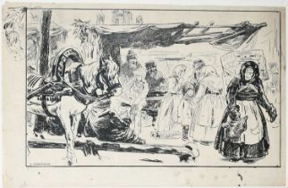 Φ Eric Kennington RA (1888-1960) Study of a Russian market Signed E.KENNINGTON (lower left) Pen