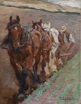 Evelyn Harke (1899-1930) Ploughing the field Signed Evelyn Harke (lower right) Oil on canvas laid on