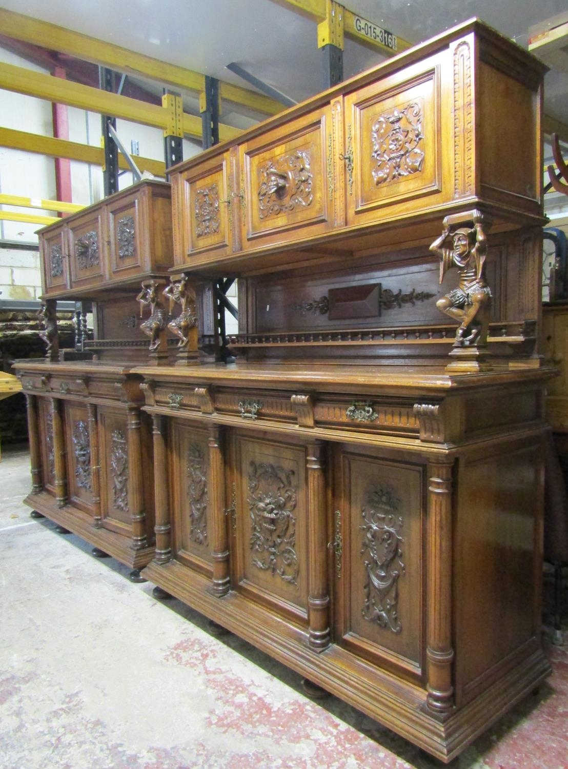 A pair of 19th century walnut buffets of good quality, the lower section enclosed by three - Image 7 of 7
