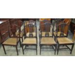 A set of six (4&2) Edwardian hepplewhite style dining chairs with combed splats and drop in seats,