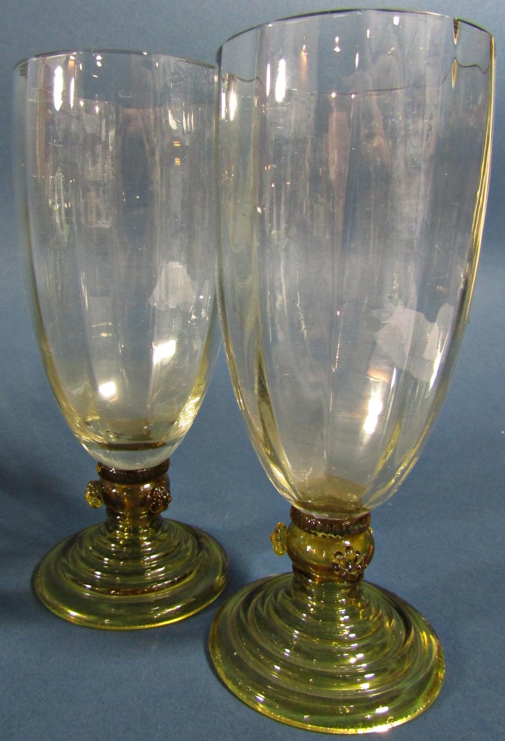 Fifteen near matching pale olive green spiral beehive wine glasses of varying sizes, and two similar - Image 6 of 8