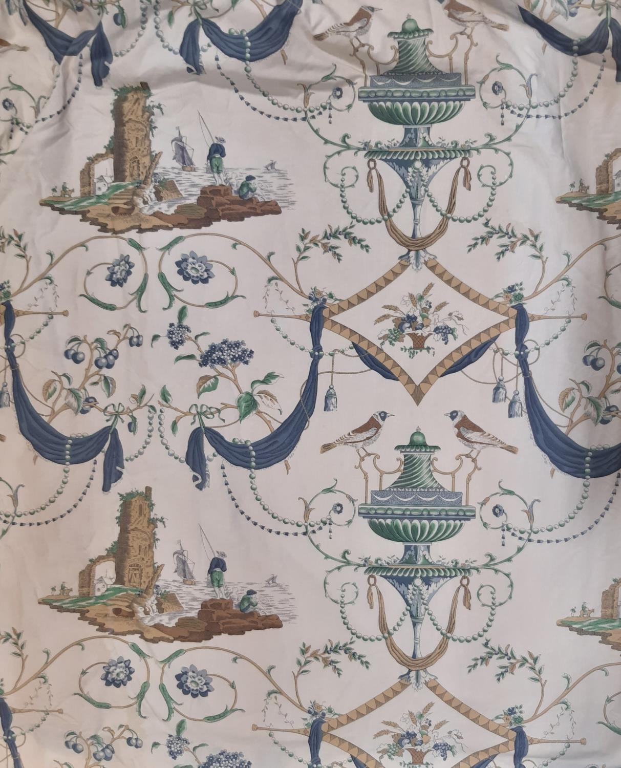 1 pair curtains in 'Bazoches' printed fabric by Pierre Frey, with triple pleat heading, lined and - Image 2 of 5