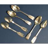 Six Georgian Irish silver fiddle pattern teaspoons, various dates and makers, 4-5 oz