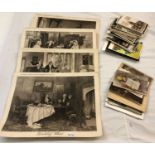 Two collections of 19th and 20th century postcards together with five early 20th century prints