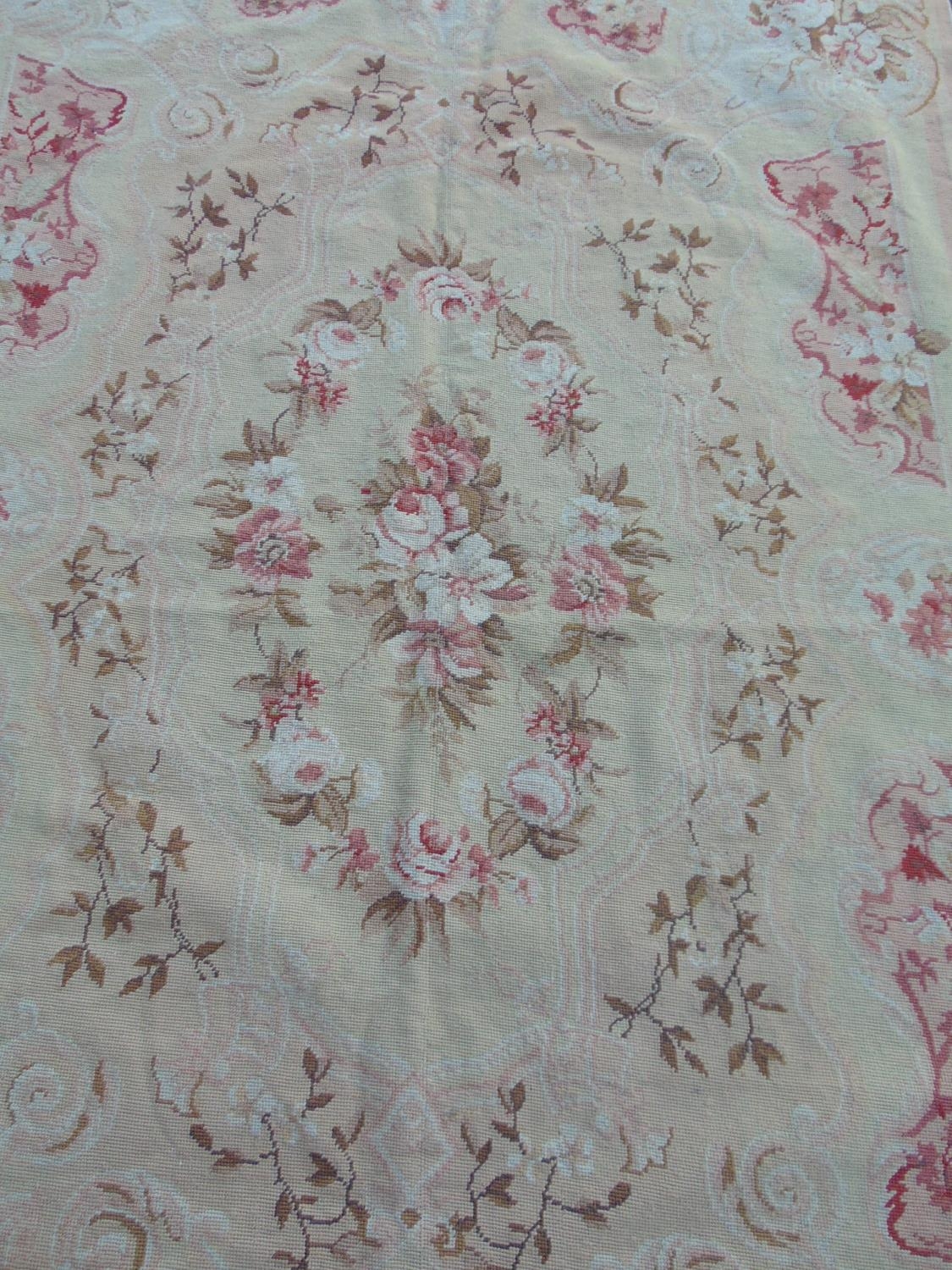 Two Aubusson style floral embroidered tapestry wall hangings, 172cm x 121cm and 152cm x 243cm - Image 4 of 4