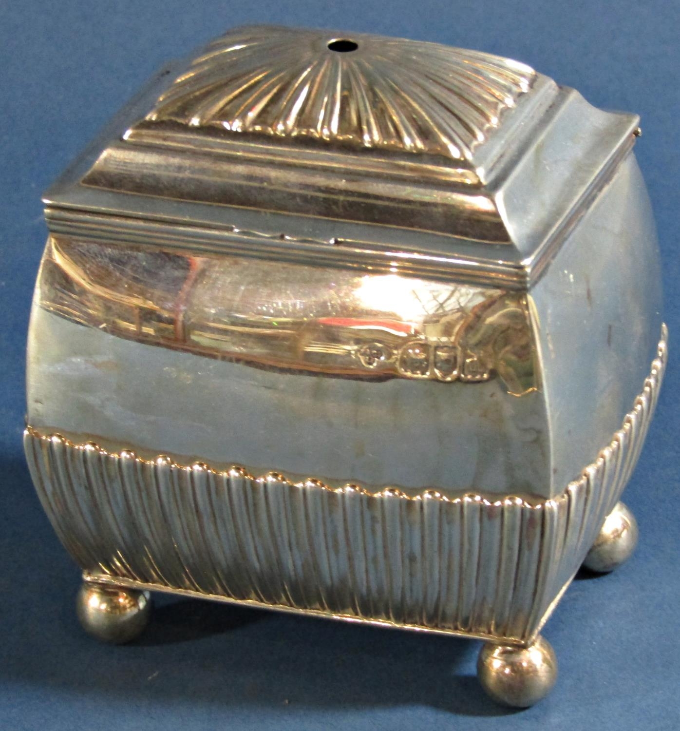 A silver sugar bowl with a hinged lid (lacks finial) half gadrooned sides, raised on ball - Image 2 of 4