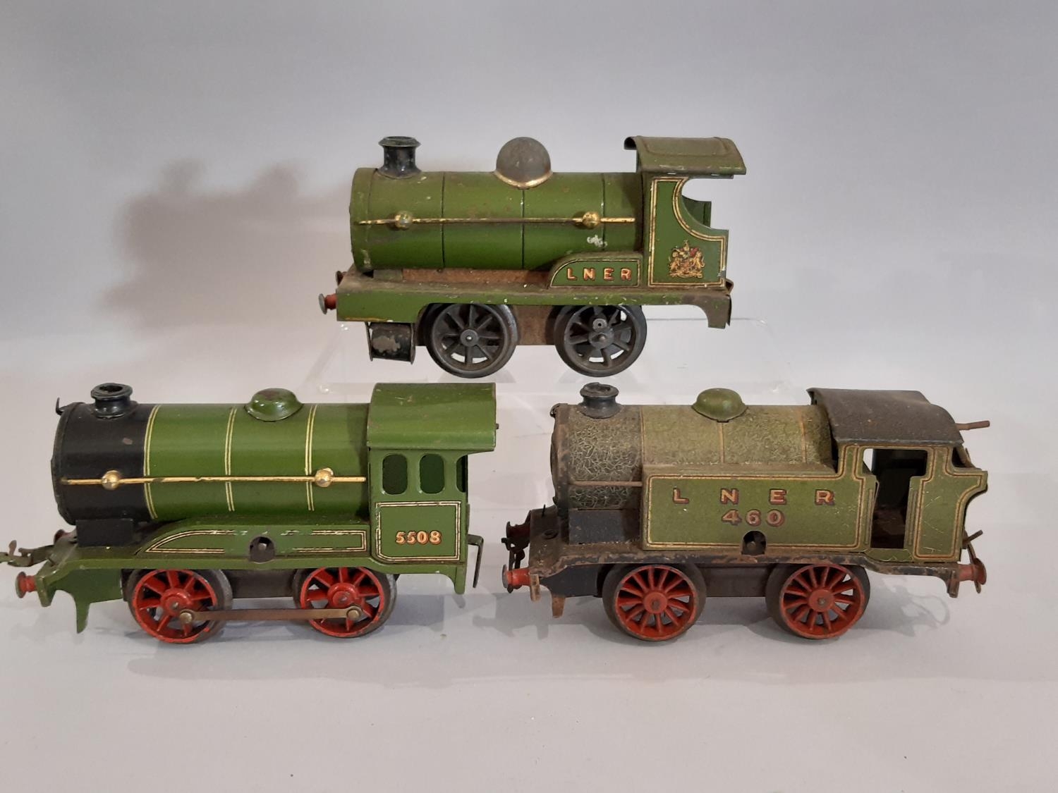 O gauge Hornby railway collection comprising clockwork locomotives, wagons and track; includes 3x - Image 3 of 5