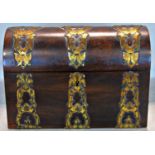 A Victorian walnut and brass overlaid domed casket