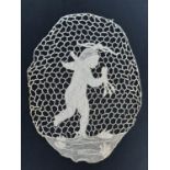 An oval figurative piece of early Italian gros point needle lace, possibly in Punto in Aria style,