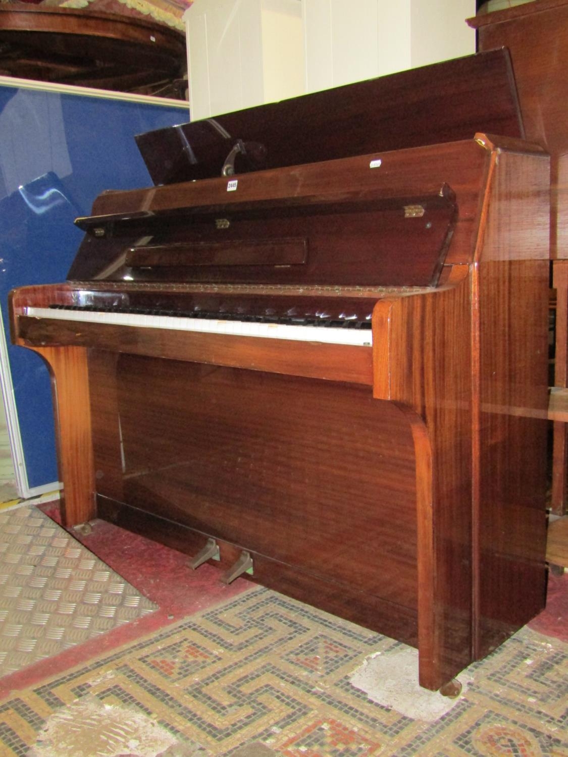 A Zender upright iron framed and overstrung piano in polished case stamped to iron frame MXB type - Image 2 of 2