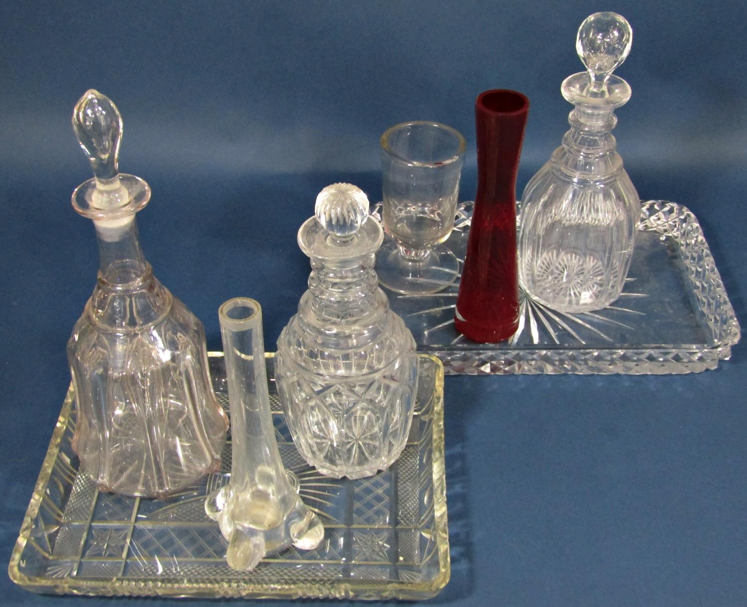 A mixed selection of glassware including two dressing table trays, three decanters, an oval tray, - Image 2 of 2