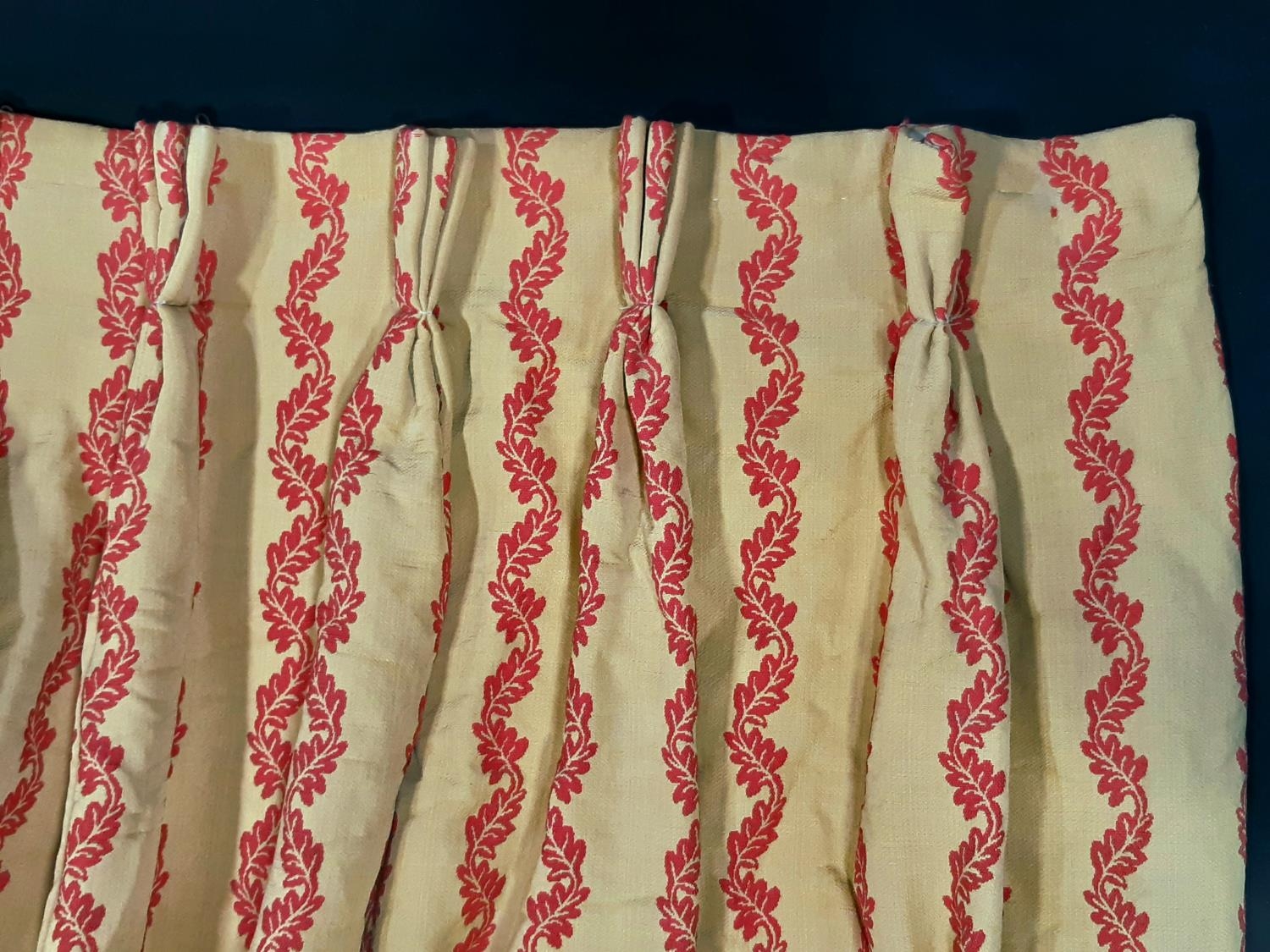 One pair of curtains and a matching single curtain in heavyweight gold and red fabric, lined and - Image 2 of 5